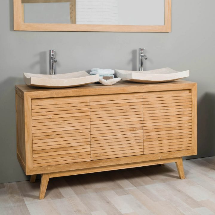 Meuble Sous Vasque (Double Vasque) En Bois (Teck) Massif encequiconcerne Tikamoon – Meuble Salle De Bain