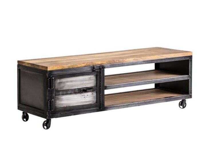 Meuble Télé Industriel En Métal Noir De 160 Cm intérieur Meuble Télé Industriel