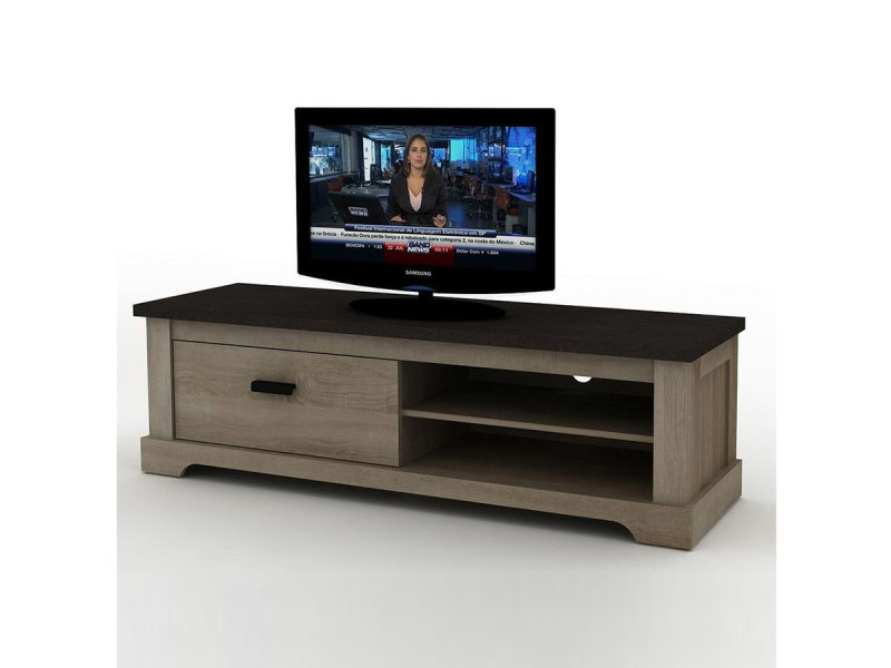 Meuble Television Couleur Bois Et Anthracite Johnson pour Meuble Tv Conforama Bois