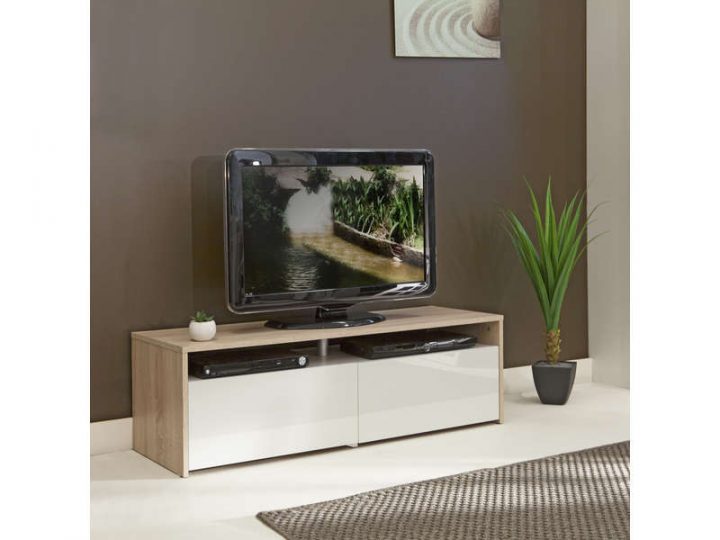 Meuble Tv 2 Tiroirs Façades Laquées Blake Coloris Chêne à Meuble Tv Conforama Blanc Laqué