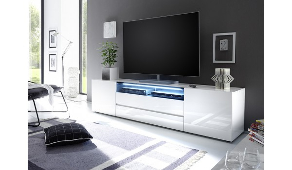 Meuble Tv 203 Cm Blanc Laqué Design Led Blanc Pour Salon dedans Meuble Tv Blanc Laqué