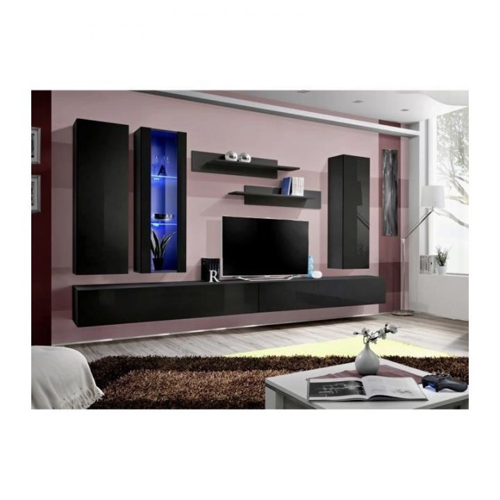 Meuble Tv Fly E4 Design, Coloris Noir Brillant. Meuble serapportantà Meuble Suspendu Salon