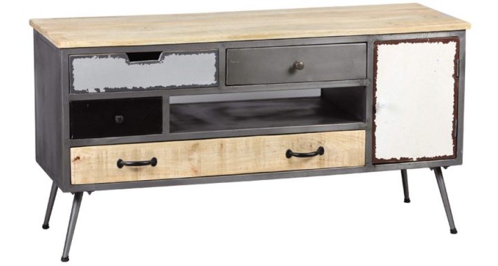 Meuble Tv Industriel Et Vintage En Métal Gris Et Bois encequiconcerne Meuble Tv Retro