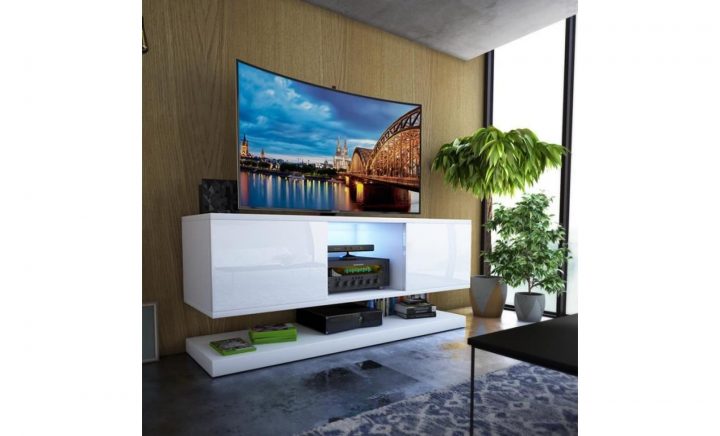 Meuble Tv / Meuble Salon Wizz 140 Cm Blanc Mat / Blanc tout Meuble Suspendu Salon