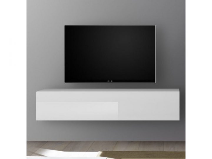 Meuble Tv Mural Blanc Laqué Et Couleur Noyer Punta – Vente serapportantà Meuble Tv Conforama Blanc Laqué