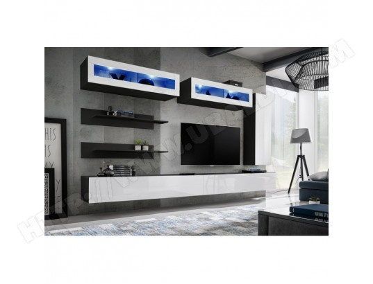 Meuble Tv Mural Design ''Fly Xvi'' 320Cm Blanc & Noir intérieur Ubaldi Meubles