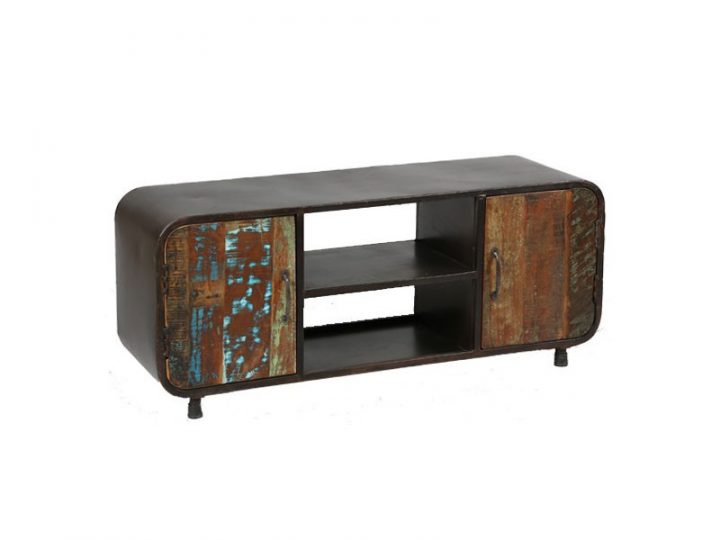 Meuble Tv Vintage En Acier Et Bois Massif : 2 Niches Et 2 pour Meuble Tv Retro