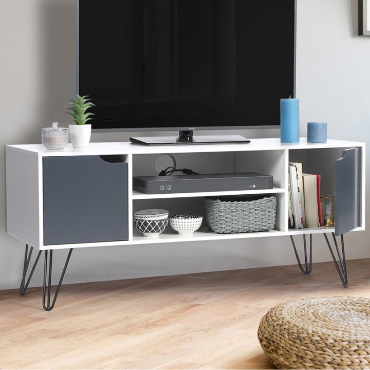 Meuble Tv Vintage Noemi Bois Blanc Pied Épingle destiné Meuble Tv Retro