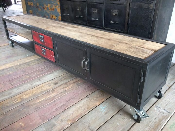 Meubles Tv Industriel Bois Et Métal – L'Or Du Temps à Meuble Télé Industriel