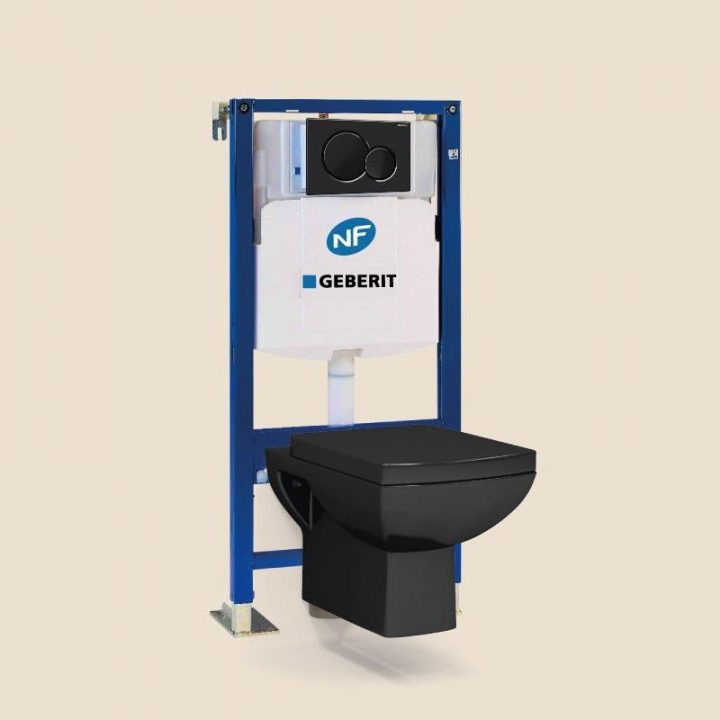 Pack Wc Bati-Support Geberit Autoportant Avec Wc Suspendu Noir tout Wc Suspendu Autoportant