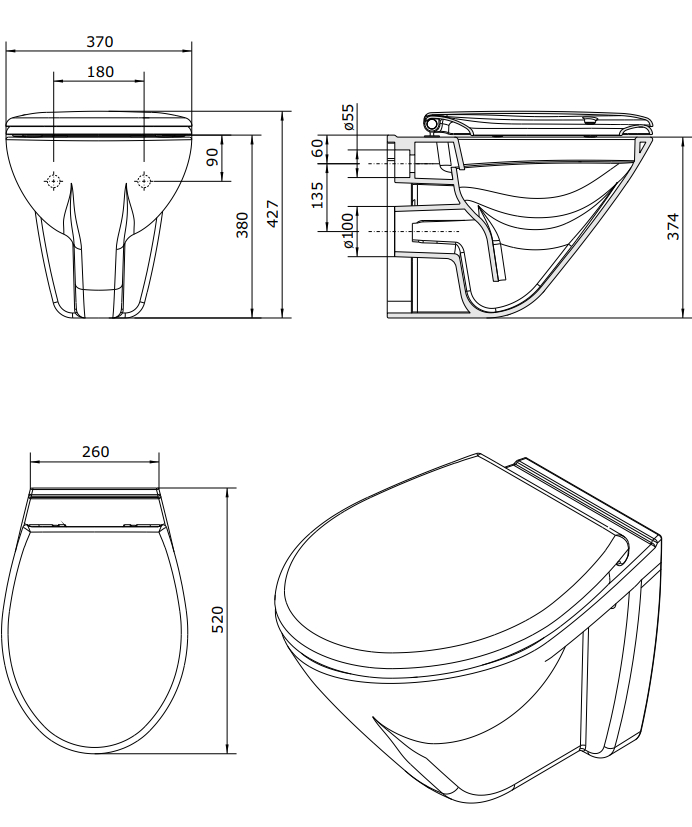 Pack Wc Suspendu Sanindusa Cetus Sans Bride Abattant Frein intérieur Wc Suspendu Autoportant