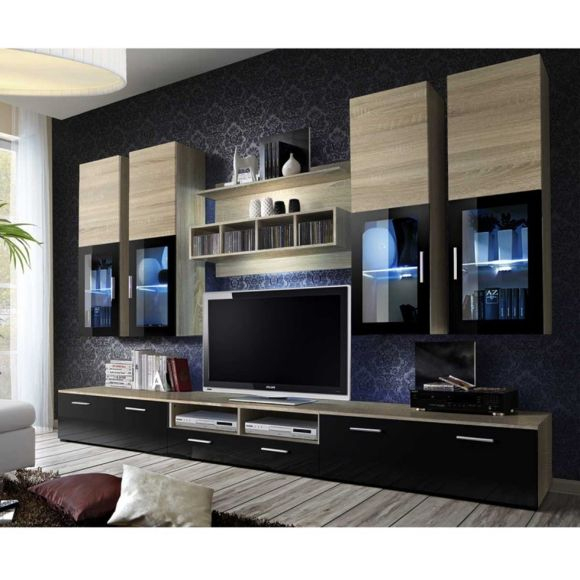 Paris Prix – Meuble Tv Mural Design "Lyra" 300Cm Chêne serapportantà Meuble Télé Mural