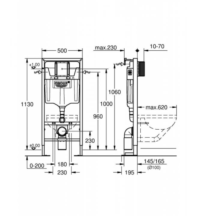 Rapid Sl + Wc Suspendu Diagonal Dg10/Abattant Frein De tout Plaque De Commande Wc Suspendu