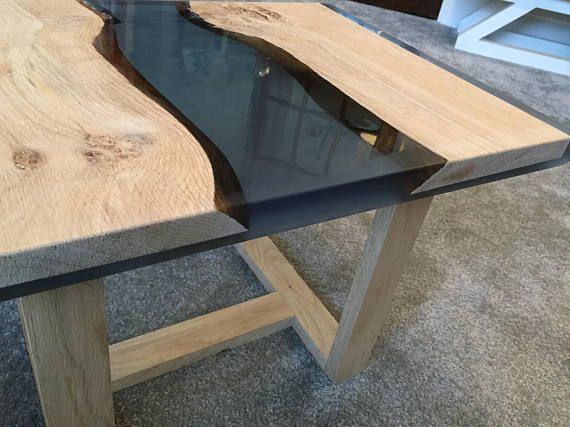 River In Your Room Oak Wood And Epoxy Table | Table Bois tout Table Bois Resine