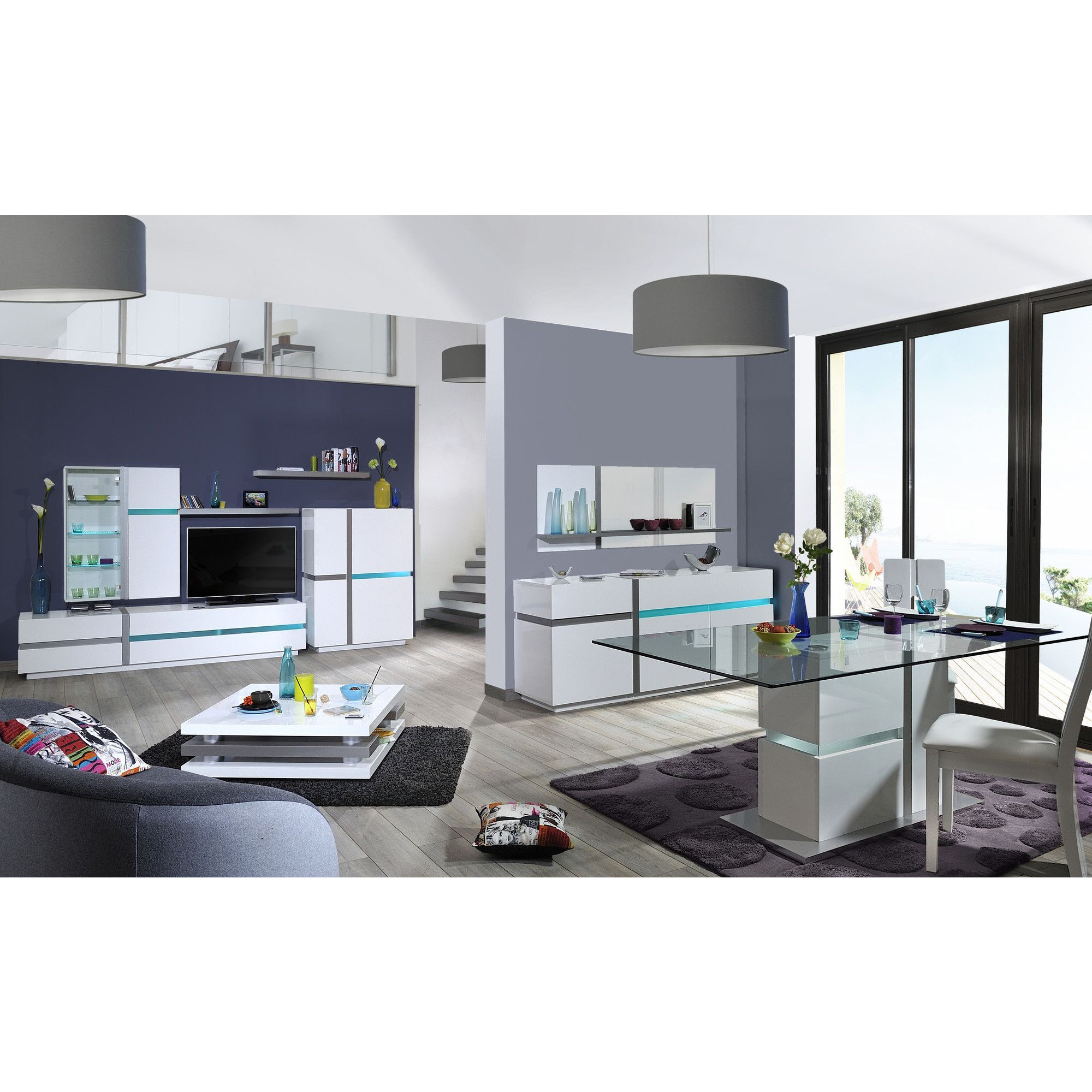 Salon - Banc Tv Blanc Laque - Comforium à Meuble Tv Conforama Blanc Laqué