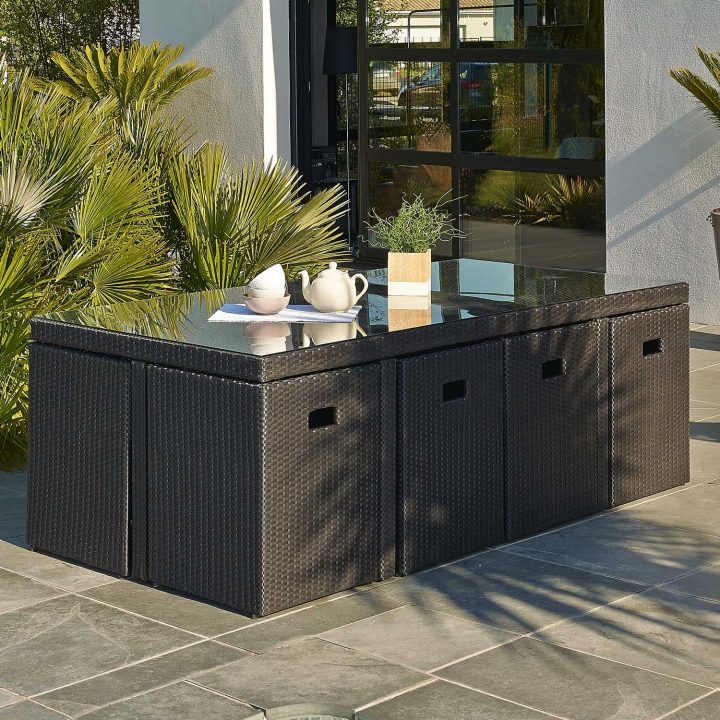 Salon De Jardin Encastrable Résine Tressée Noir 1 Table destiné Salon De Jardin Lavande Auchan