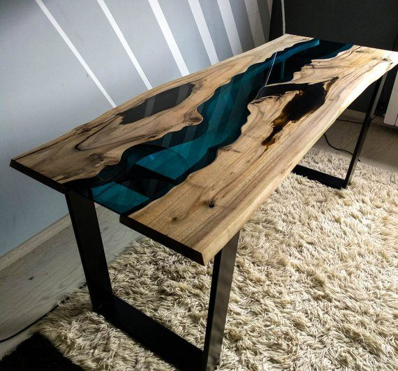 Sold Live Edge Walnut River Table With Black Epoxy Resin intérieur Table Bois Resine Sold Live Edge Walnut River Table With Black Epoxy Resin intérieur Table Bois Resine