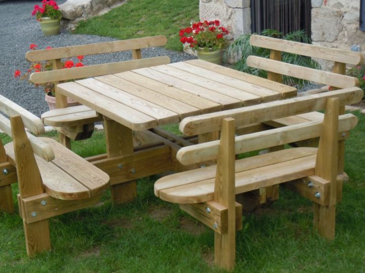 Table De Jardin En Bois Avec Banc Integre (Avec Images encequiconcerne Plan Salon De Jardin En Palette