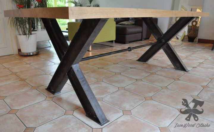Table, Dining Room, Industrial, Industrial, Oak, Steel Npi serapportantà Pied De Meuble Bois