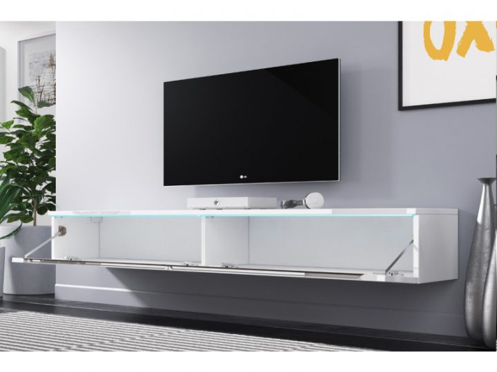 meuble tv suspendu blanc laqué 180 cm