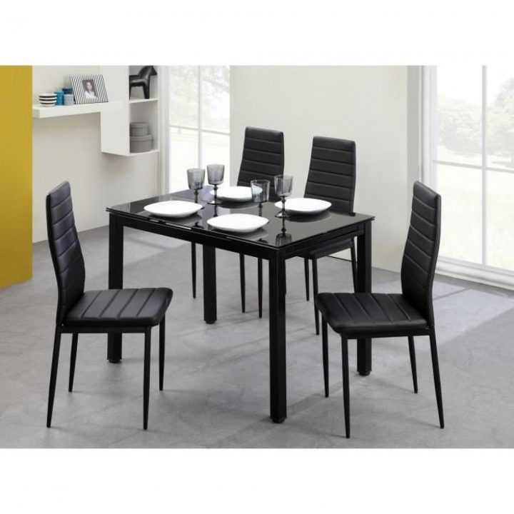Aleph Ensemble Table À Manger + 6 Chaises En Simili Noir destiné Ensemble Table Et Chaises Salle À Manger