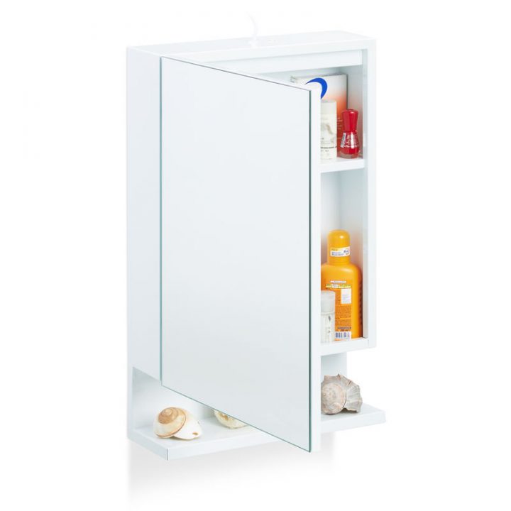 Armoire De Toilette 1 Porte Miroir 3Tablettes Prise intérieur Placard Toilette