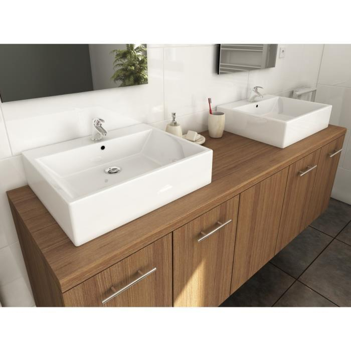 Aucune – Jenny Ensemble Double Vasque 150 Cm Bois Virginia à Plan De Toilette Bois