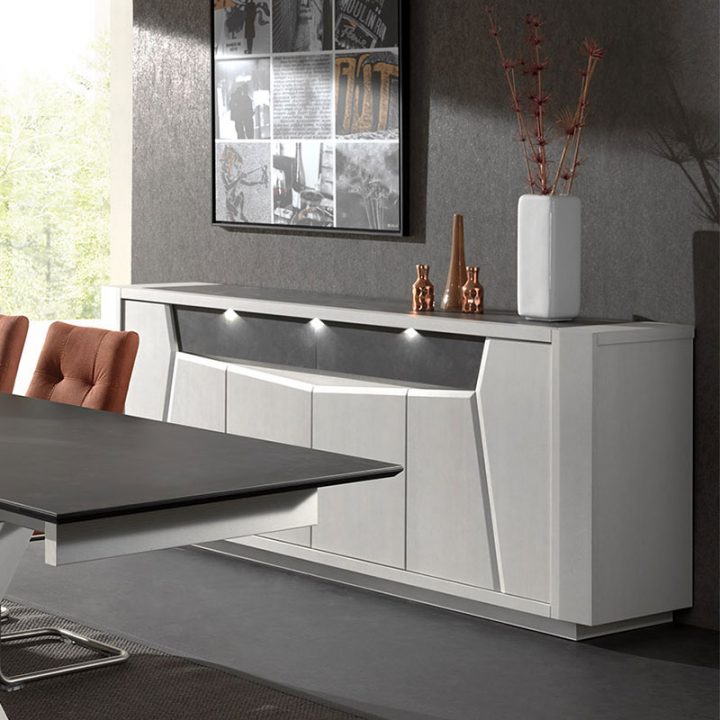 Bahut Moderne Blanc Et Gris, Buffet Bas, Meuble De Salle À destiné Meuble Salle A Manger Pas Cher