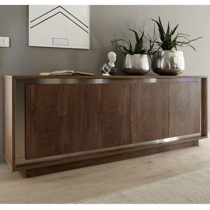 Bahut Moderne Couleur Bois Et Chrome Larsen | Buffet encequiconcerne Meuble Bas Salle A Manger