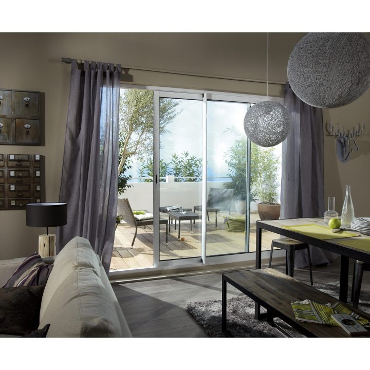 Baie Vitrée Aluminium Blanc Brico Essentiel H.215 X L.210 concernant Rideau Porte Coulissante