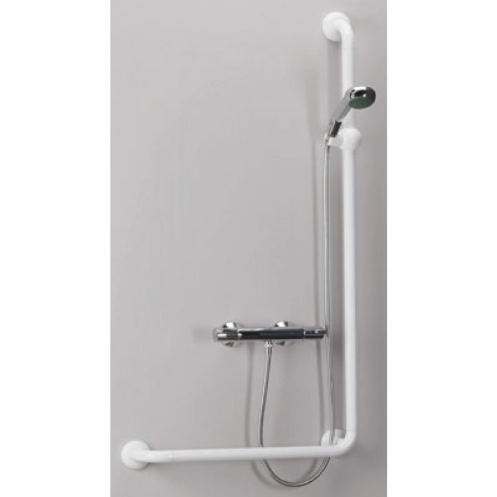 Barre De Douche + Maintien En L (90°) Blanc Pellet Asc intérieur Hauteur Barre De Douche Handicapé