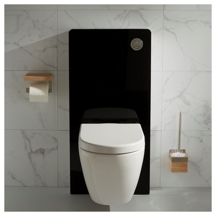 Bati Support Mural En Verre Noire Et Cuvette Sans Bride concernant Toilette Noir Suspendu