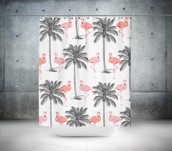 Blanc Gris Rose Rose Tropicale Palmiers D’inspiration concernant Rideau Flamant Rose