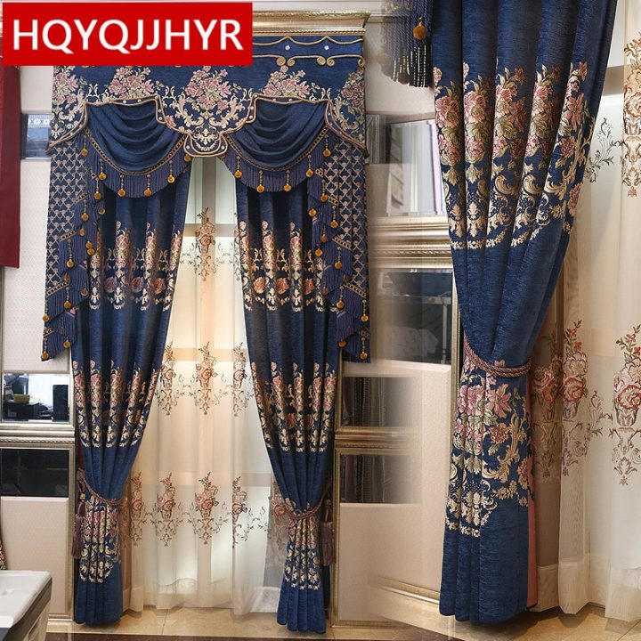 Bleu Européen De Luxe Broderie Blackout Rideaux Pour Le à Rideaux Haut De Gamme