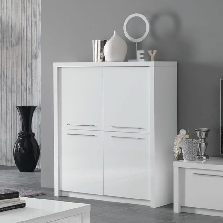 Buffet Haut Blanc Laqué Design Verona | Meuble Rangement serapportantà Ikea Buffet Salle A Manger