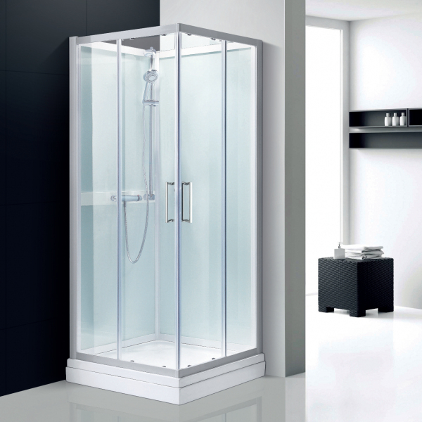 Cabine Douche D'Angle En Verre Blanc Porte Coulissante Aix tout Porte De Douche D Angle Coulissante