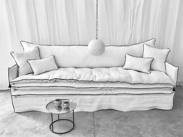 Canapé Sur Mesure Lin Lavé Blanc Mille Et Une Nuit 2 (Avec destiné Rideaux Haut De Gamme