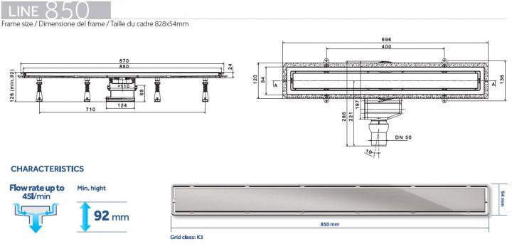 Caniveau De Douche Line 850 intérieur Dimensions Douche À L Italienne