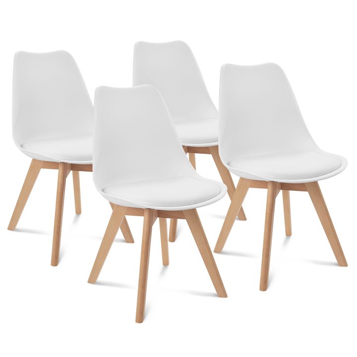 Chaises Scandinaves Blanches Et Pied Bois Pas Cher | Id Market avec Chaise Fauteuil Pour Salle A Manger