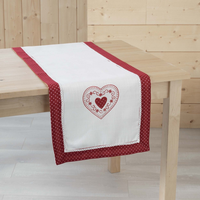 Chemin De Table 40 X 140 Cm Polyester Brode Monlisa Rouge avec Chemin De Table Intissé Rouge