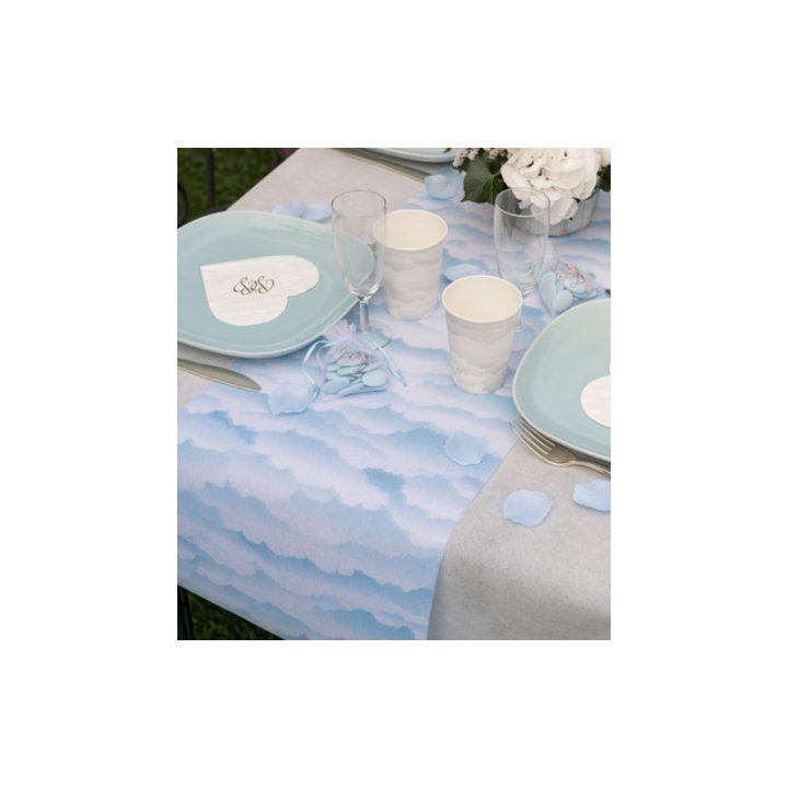 Chemin De Table Baptême Nuage Tissu Rose/Bleu – Dragée D'Amour à Chemin De Table Bapteme