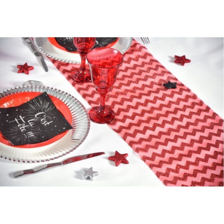Chemin De Table Chevron Rouge Pailleté : Achat Chemin De dedans Chemin De Table Pailleté
