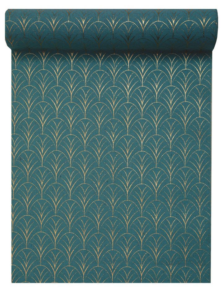 Chemin De Table Coton Art Déco Bleu Canard Et Doré 28 Cm X à Chemin De Table Doré