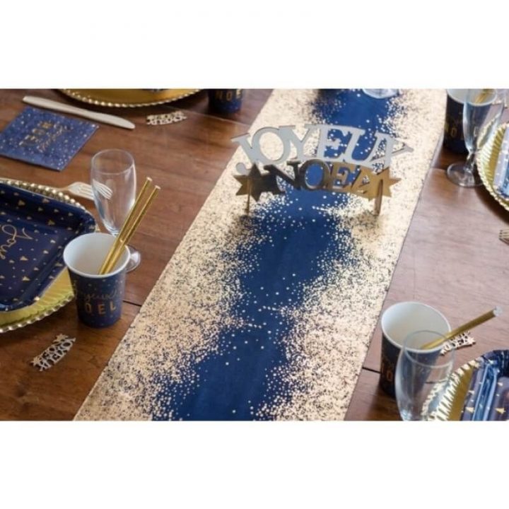 Chemin De Table Éclat Métallisé – Bleu Nuit Floqué Or à Chemin De Table Etoile