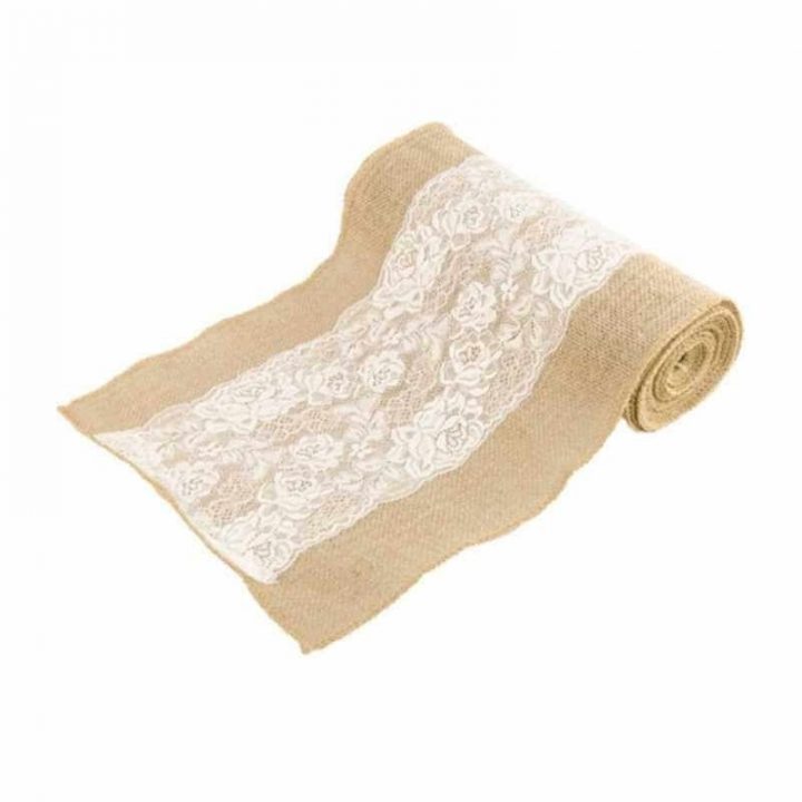Chemin De Table En Jute Avec Dentelle Romantique – Jour De à Chemin De Table Toile De Jute Pas Cher