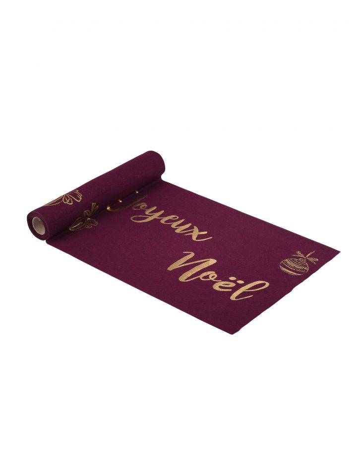 Chemin De Table En Lin Marsala Joyeux Noël Doré 28 Cm X 3 serapportantà Chemin De Table Doré