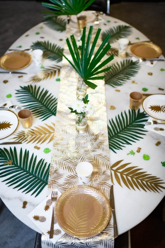 Chemin De Table En Lin Palmier Doré 5 M, Décoration concernant Chemin De Table Doré