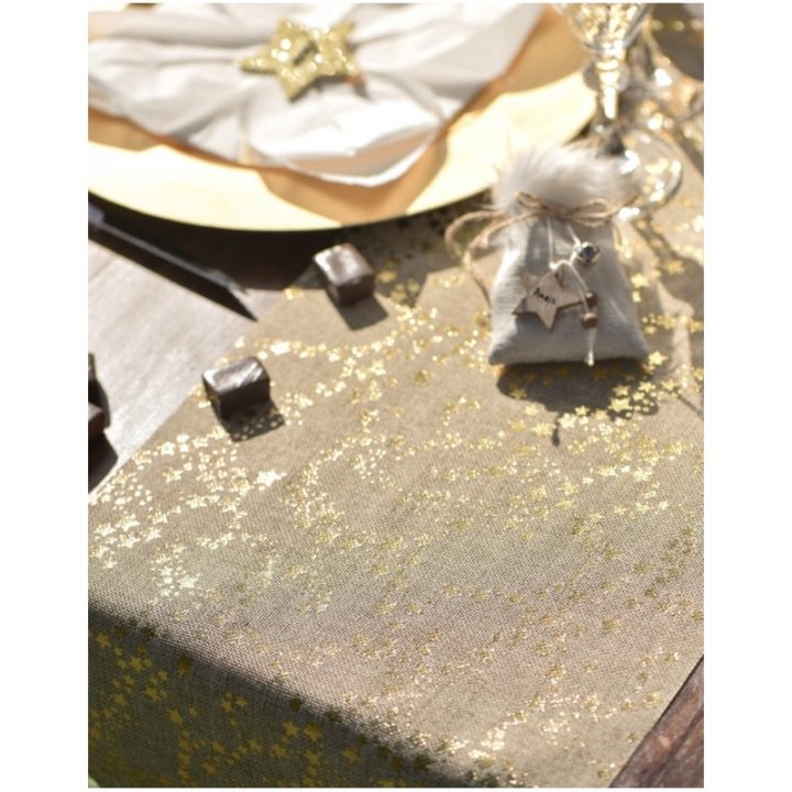 Chemin De Table Étoiles Or Toile De Jute 3 M : Chemins De pour Chemin De Table En Toile De Jute