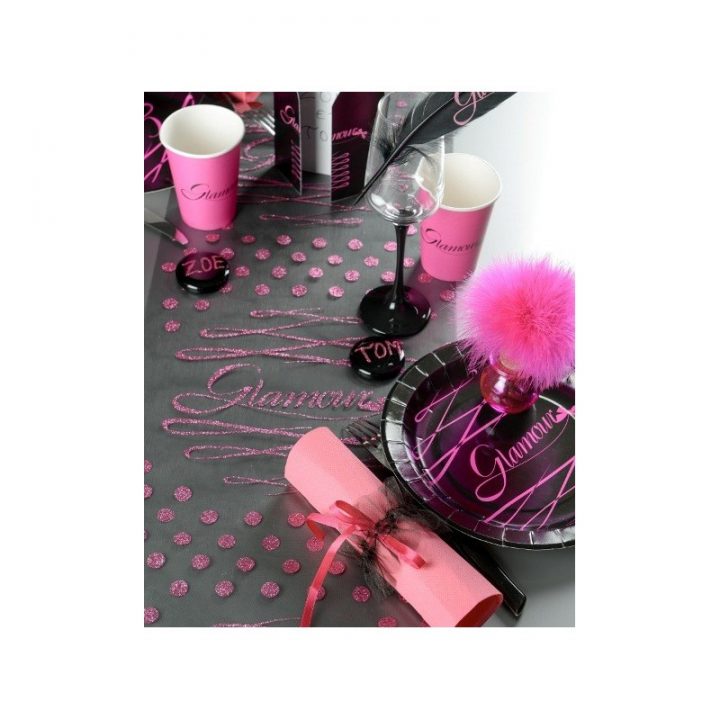 Chemin De Table Glamour Organdi Noir Fuschia destiné Chemin De Table Fushia