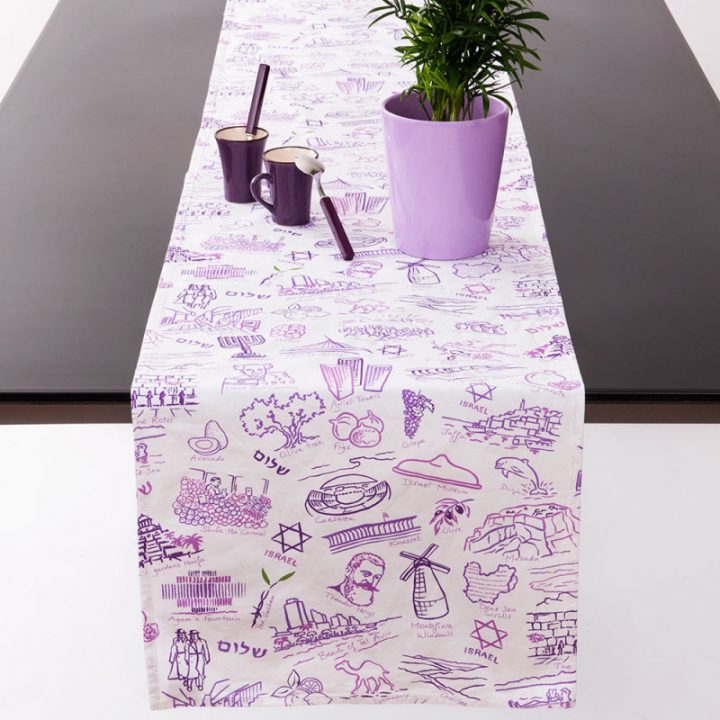 Chemin De Table "Israël Story" – Blanc / Violet destiné Chemin De Table Violet